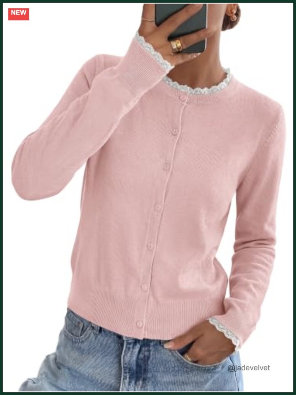 Women's Lace Trim Cardigan Sweater Lightweight Knit Button Down